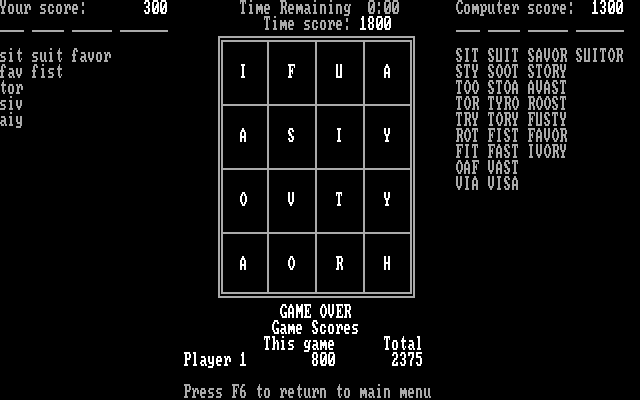 Wordtrix IBM PC/Compatibles Screenshot: The computer won this round!
