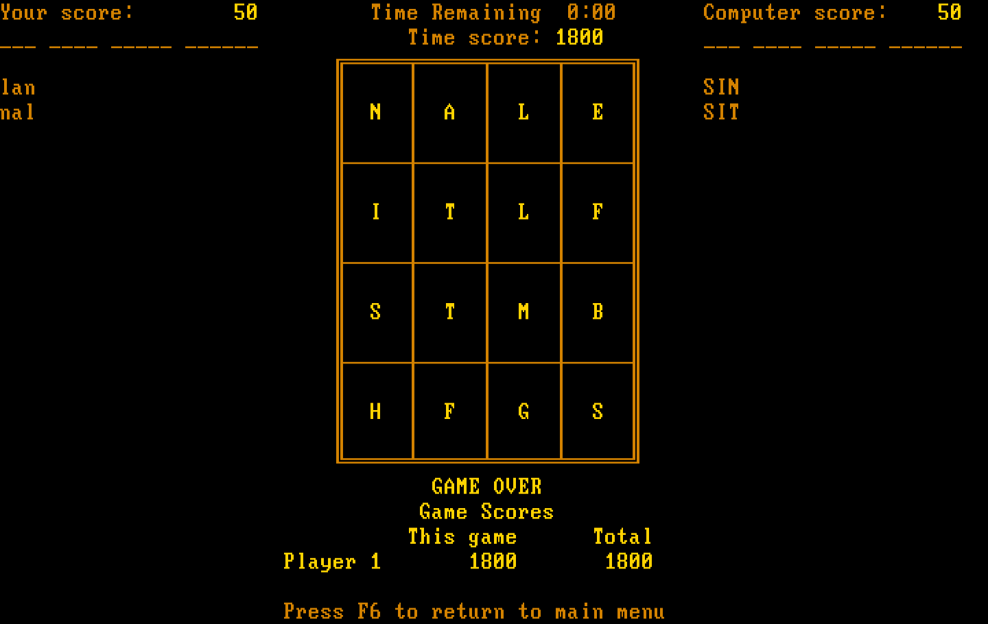 Wordtrix IBM PC/Compatibles Screenshot: Game over.
