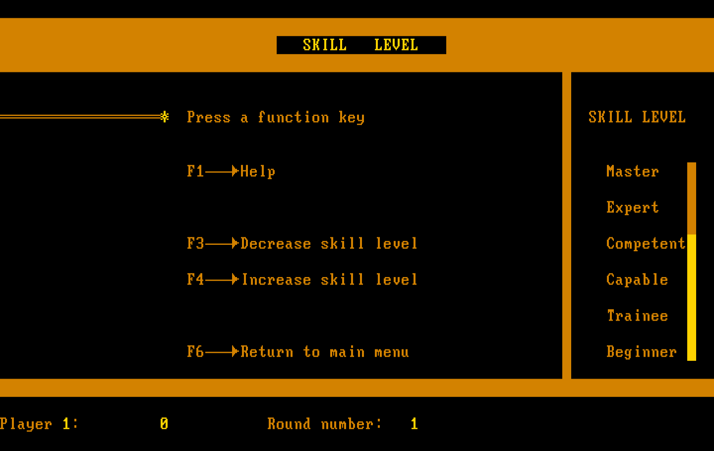 Wordtrix IBM PC/Compatibles Screenshot: Skill level options.