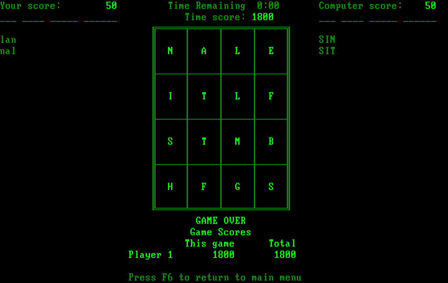 Wordtrix IBM PC/Compatibles Screenshot: Game over.