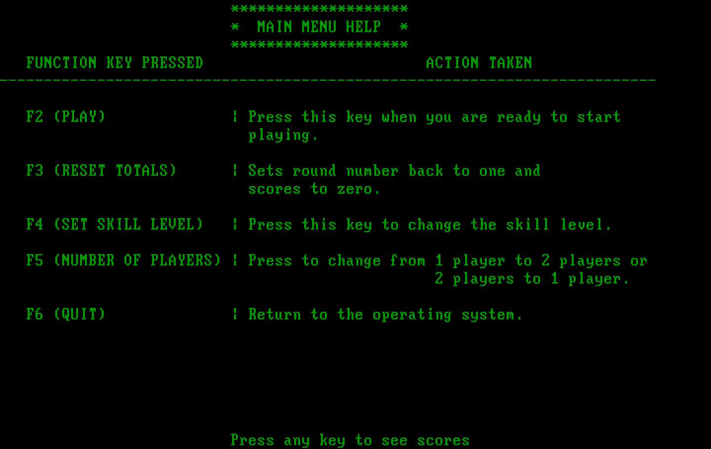 Wordtrix IBM PC/Compatibles Screenshot: Main menu help.
