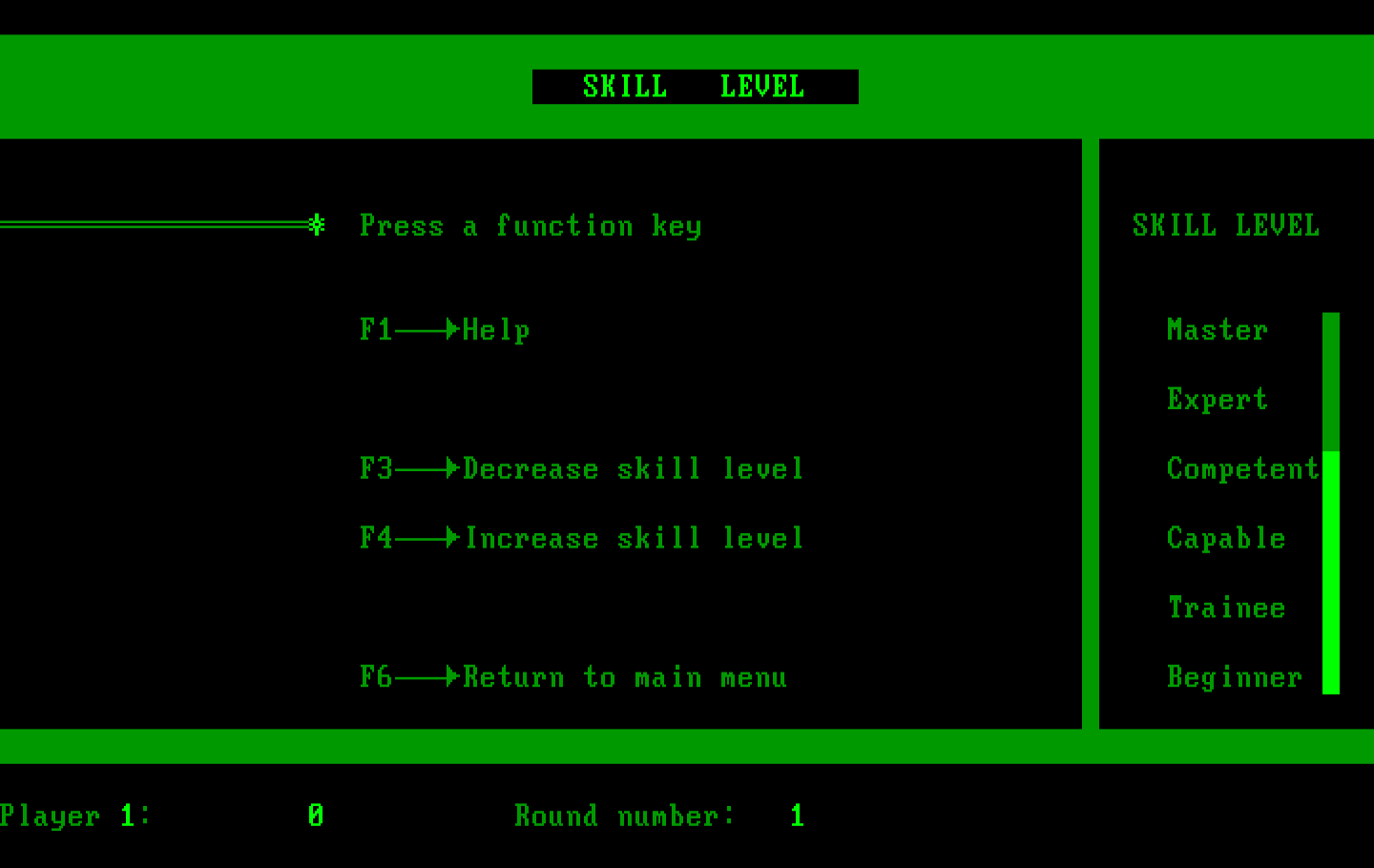 Wordtrix IBM PC/Compatibles Screenshot: Skill level options.