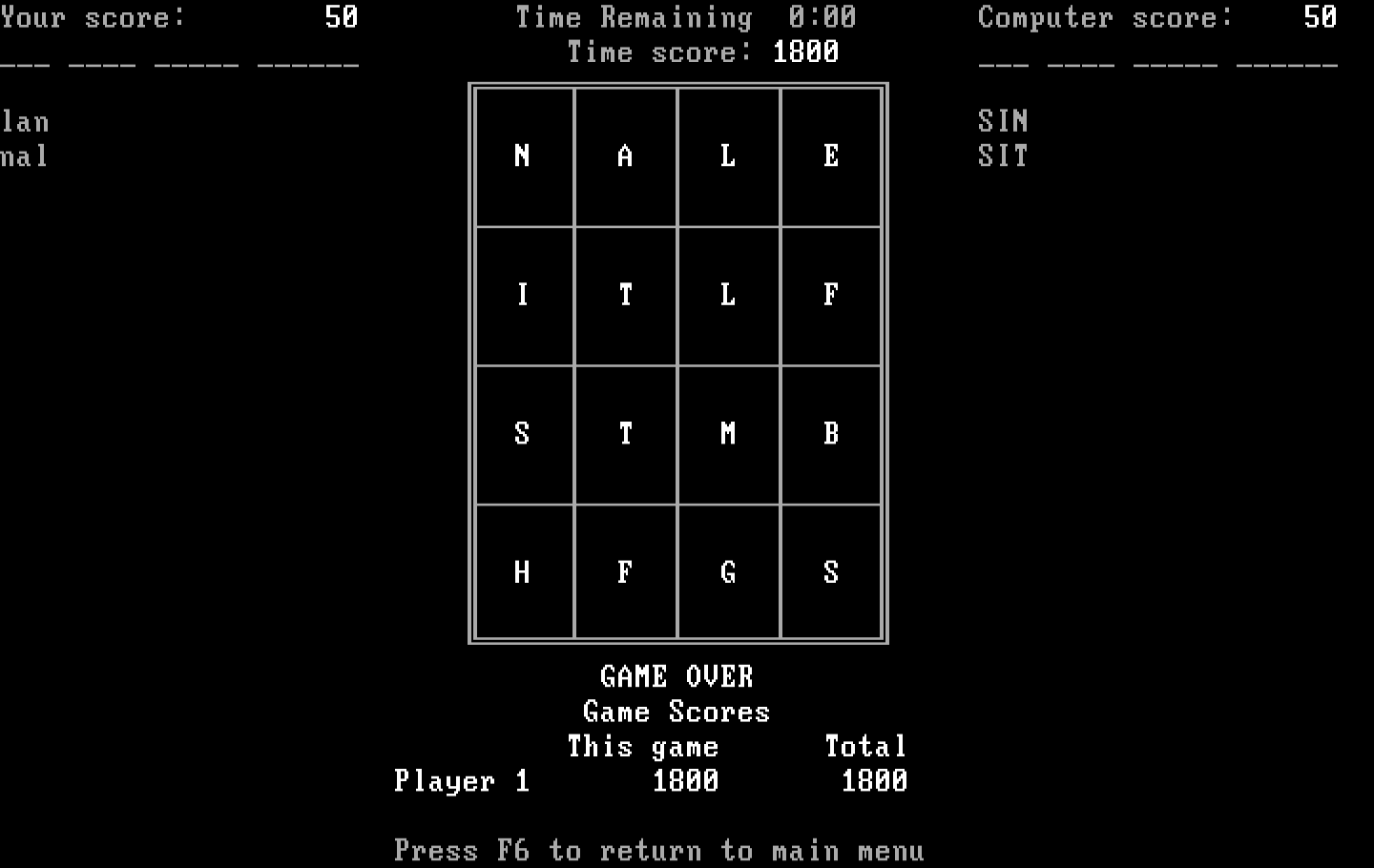 Wordtrix IBM PC/Compatibles Screenshot: Game over.