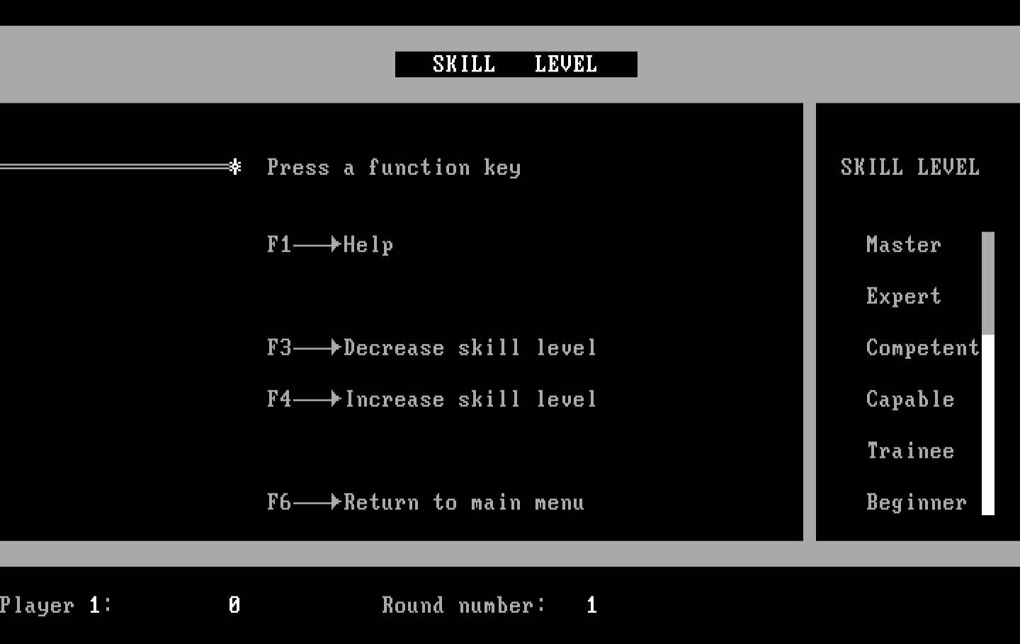 Wordtrix IBM PC/Compatibles Screenshot: Skill level options.