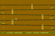 Canyon Climber for Atari 8-bit - Each platform has archers shooting arrows at you.