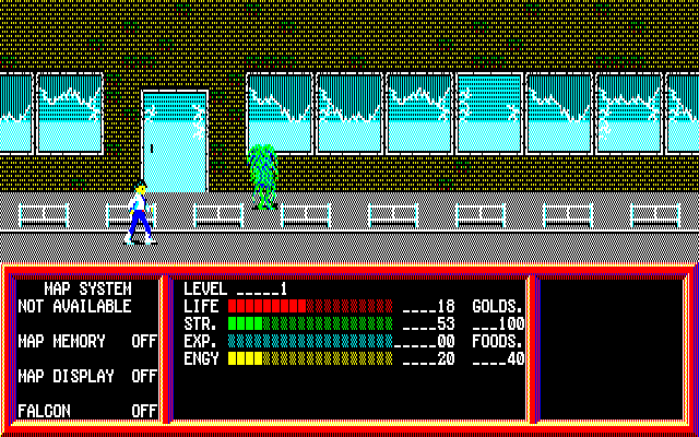 Lamia 1999 PC-8800 Series Screenshot: I'll need to battle to get past the alien on this screen...