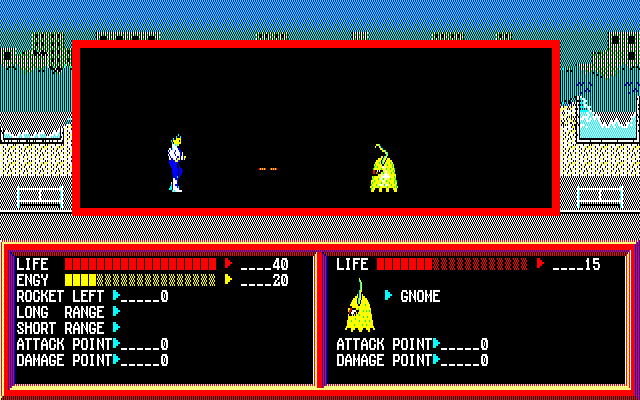 Lamia 1999 PC-8800 Series Screenshot: Battle with an alien.