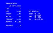 Lamia 1999 for PC-8800 Series - Setting the stats for a new character.