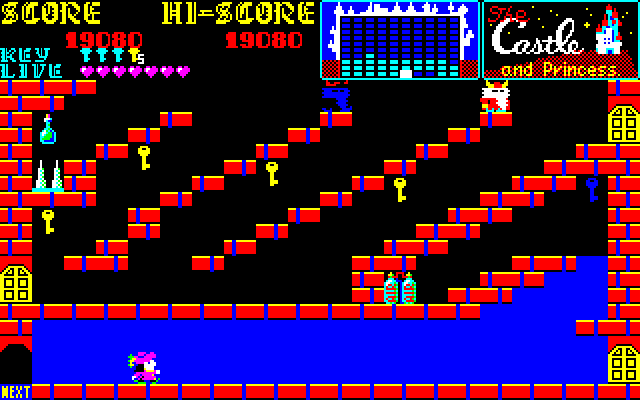 Castle, The PC-8800 Series Screenshot: There's another air canister! Better grab it...