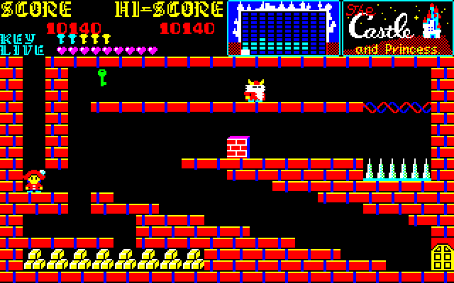 Castle, The PC-8800 Series Screenshot: A tricky to reach green key!
