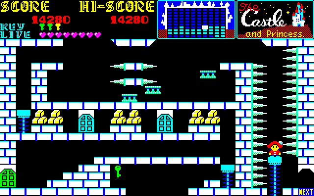 Castle, The PC-8800 Series Screenshot: There's some gold bars to grab for a bonus!
