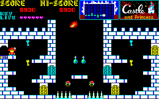 Castle, The PC-8800 Series Screenshot: Don't let the fireballs catch you!