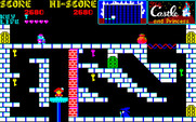 Castle, The for PC-8800 Series - Ride this moving platform up to grab those yellow keys.