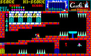 Castle, The for PC-8800 Series - A tricky series of cyan doors blocks access to the purple key!