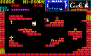 Castle, The for PC-8800 Series - Jumping around platforms to collect bonus items.