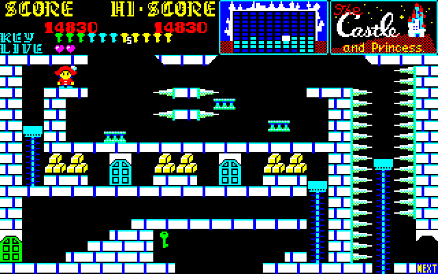 Castle, The Sharp X1 Screenshot: Do I go for the green key, or use the green door here?
