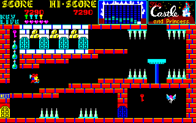 Castle, The Sharp X1 Screenshot: I'll need four cyan keys to reach that one purple key in the top left.