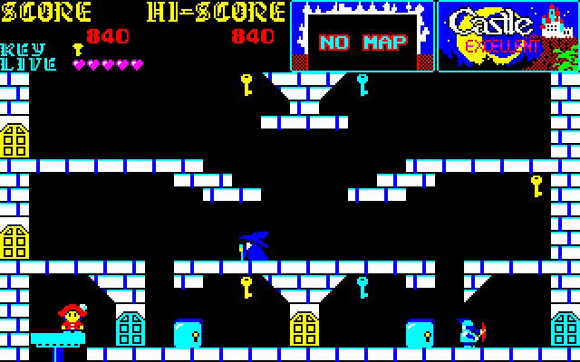 Castlequest PC-8800 Series Screenshot: Get off this lift quickly before you get crushed!