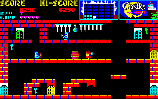 Castlequest PC-8800 Series Screenshot: Push barrels into opponents to destroy them...
