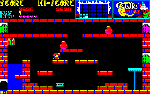 Castlequest PC-8800 Series Screenshot: I'll need to find a green key before I proceed further...