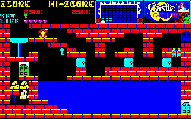 Castlequest PC-8800 Series Screenshot: More water; an air tank is required before attempting to swim!