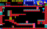 Castlequest for PC-8800 Series - The conveyor belt moves blocks right into the path; I'll need a different route to get the cyan key.