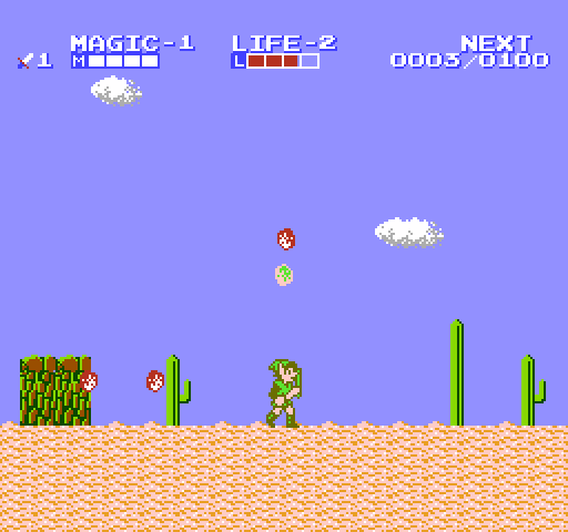Zelda II: The Adventure of Link NES / Famicom Screenshot: Avoid things in the desert.