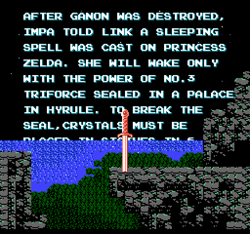Zelda II: The Adventure of Link NES / Famicom Screenshot: If you wait at the title screen the story scrolls by.