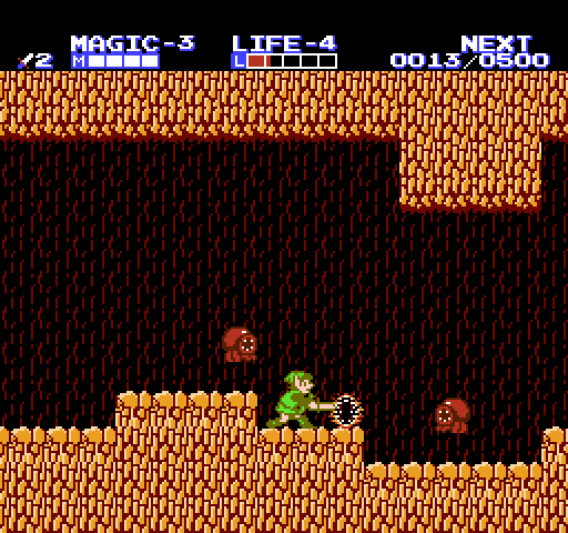 Zelda II: The Adventure of Link NES / Famicom Screenshot: Fighting my way through a cave.