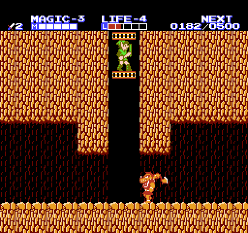 Zelda II: The Adventure of Link NES / Famicom Screenshot: Taking an elevator down where danger waits...