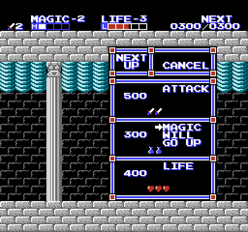 Zelda II: The Adventure of Link NES / Famicom Screenshot: Leveling up.
