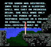 Zelda II: The Adventure of Link for NES / Famicom - If you wait at the title screen the story scrolls by.