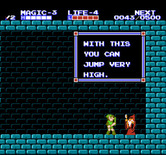 Zelda II: The Adventure of Link for NES / Famicom - Acquired high jump magic.