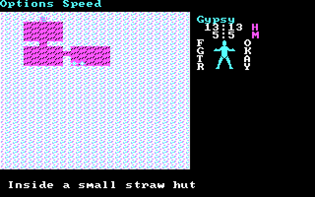 Phantasie III: The Wrath of Nikademus IBM PC/Compatibles Screenshot: Inside a small hut.