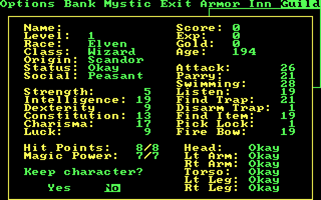 Phantasie III: The Wrath of Nikademus IBM PC/Compatibles Screenshot: Before beginning the game you'll need to create a few characters.