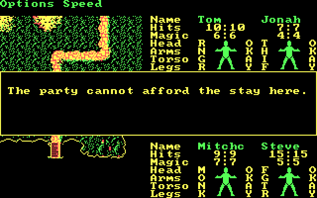 Phantasie III: The Wrath of Nikademus IBM PC/Compatibles Screenshot: I can't afford the inn at this time.
