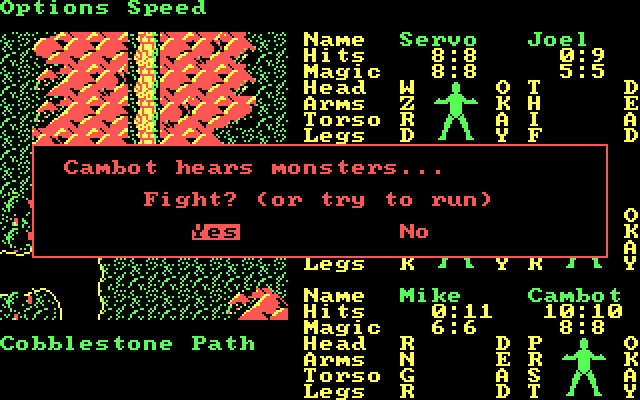 Phantasie III: The Wrath of Nikademus IBM PC/Compatibles Screenshot: Monsters are nearby...try to fight them?