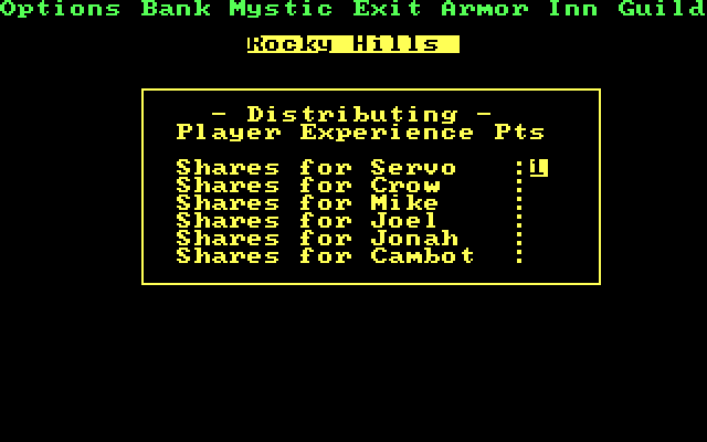 Phantasie III: The Wrath of Nikademus IBM PC/Compatibles Screenshot: Experience point distribution.