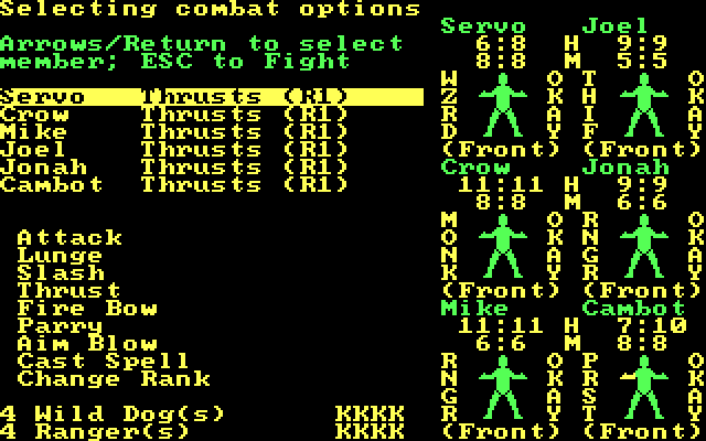 Phantasie III: The Wrath of Nikademus IBM PC/Compatibles Screenshot: These are my battle options.