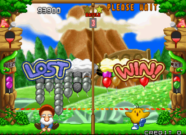Pop'n Pop Arcade Screenshot: Player one lost.