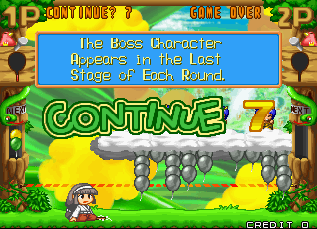 Pop'n Pop Arcade Screenshot: I lost! Continue and try again?