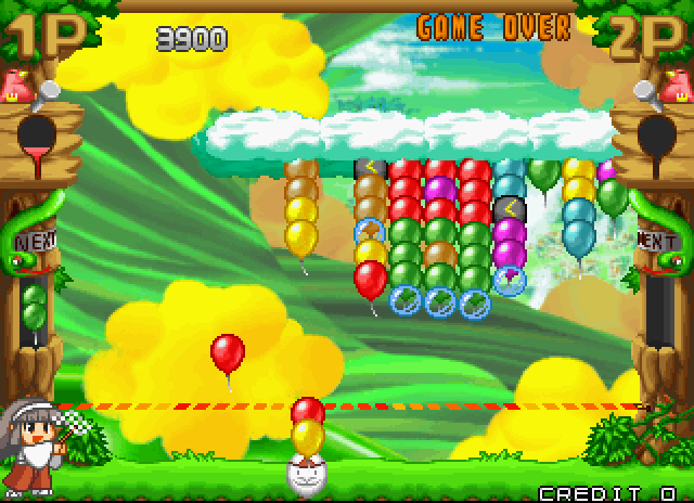 Pop'n Pop Arcade Screenshot: Sometimes balloons float by; you can try to use them to your advantage or ignore them.