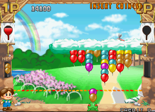 Pop'n Pop Arcade Screenshot: The cloud of balloons moves back and forth across the screen.