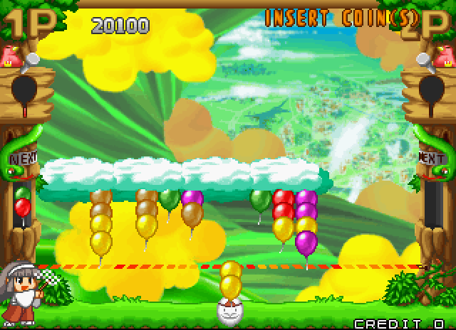 Pop'n Pop Arcade Screenshot: The cloud gets lower, I'm almost out of time!