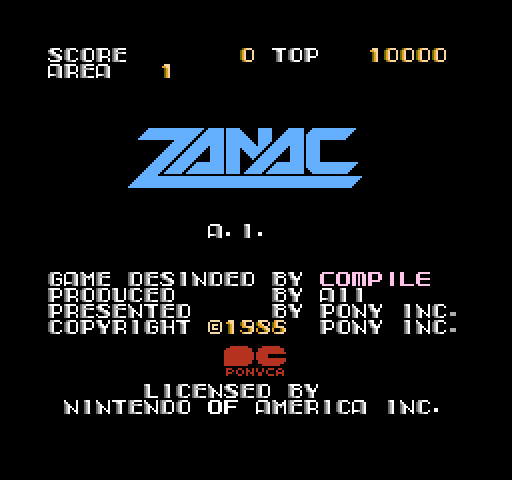 Zanac NES / Famicom Screenshot: Title screen (U.S. version).
