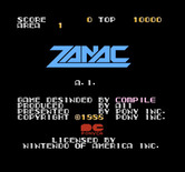Zanac for NES / Famicom - Title screen (U.S. version).