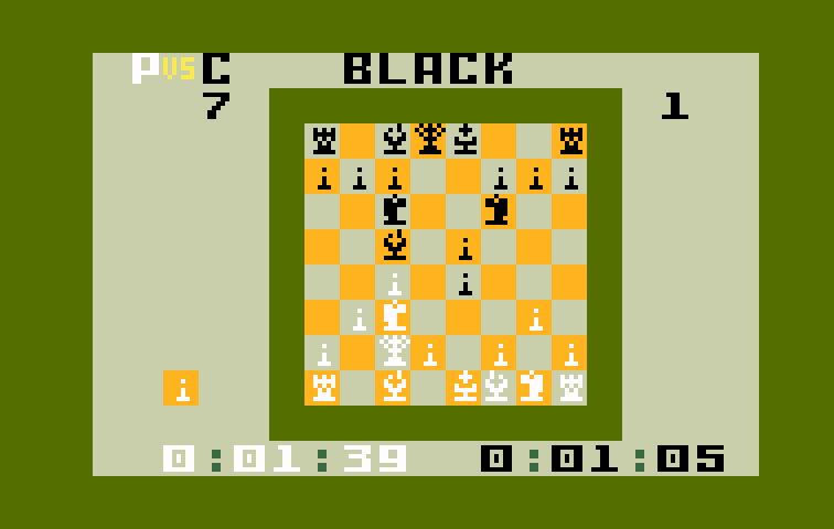 USCF Chess Intellivision Screenshot: The computer calculates it's next move...