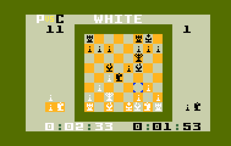 USCF Chess Intellivision Screenshot: It's white's turn again...