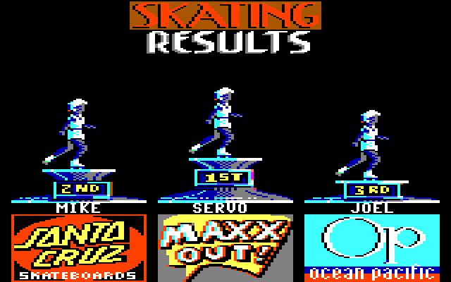 California Games IBM PC/Compatibles Screenshot: Skating results.