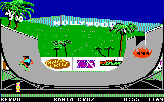 California Games IBM PC/Compatibles Screenshot: 494 points for a stunt! I'm on fire!